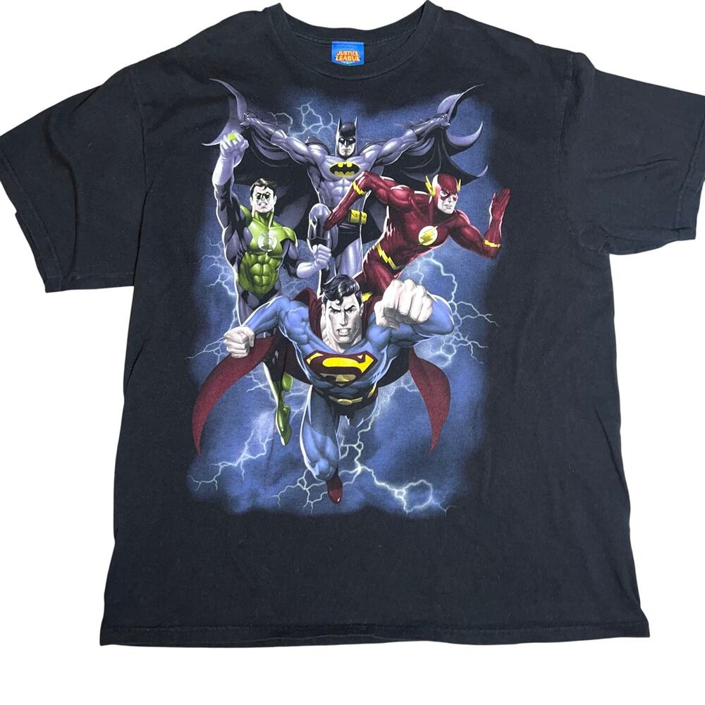 Justice League Batman Flash Green Lantern Superman Lightning T-Shirt Men's